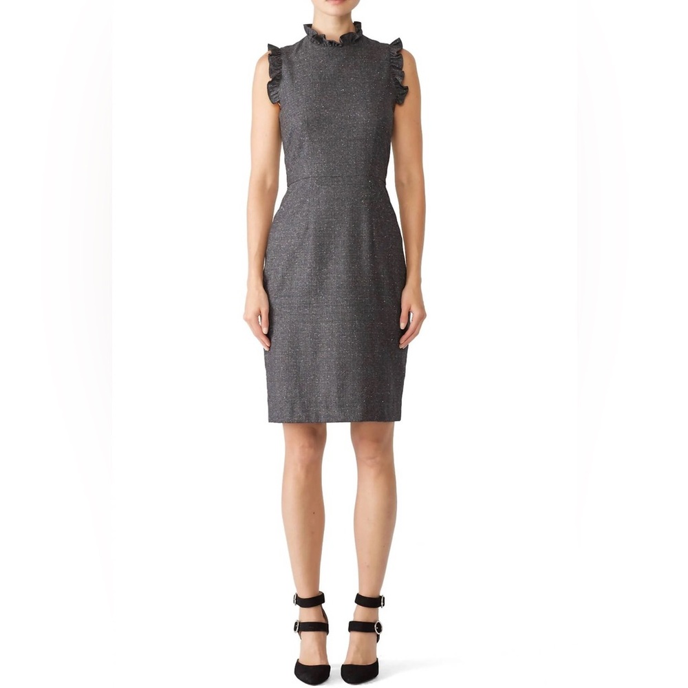 REBECCA TAYLOR
Tweed Ruffle Sleeveless Pencil Dress In Gray